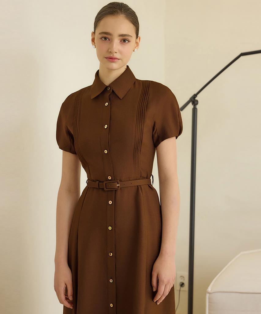 Julie And Kara 25Hs Collar 123 Terroir Line Pintuck Citrus Dress Brown
