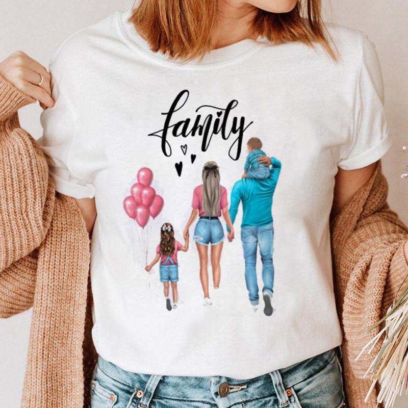 Maycaur Women Cartoon Mom Mother Boy Girl Print Mother Lady T-shirts Casual Top T Shirt Ladies Womens Graphic Female Tee T-Shirt