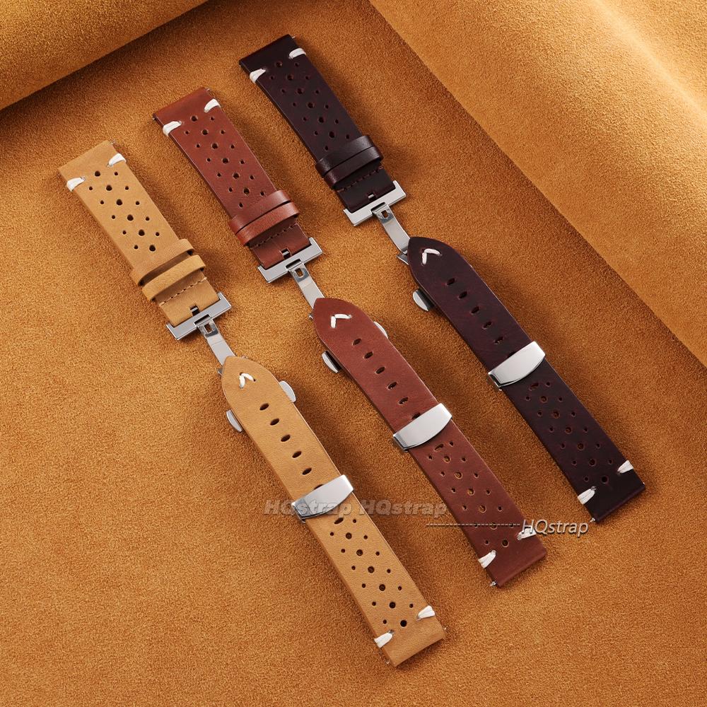Handgefertigtes atmungsaktives Rindsleder Uhrenarmband 20mm 22mm Herren Damen Öl Wachs Echtes Lederarmband Schnellverschluss Schmetterlingsschließe Armband