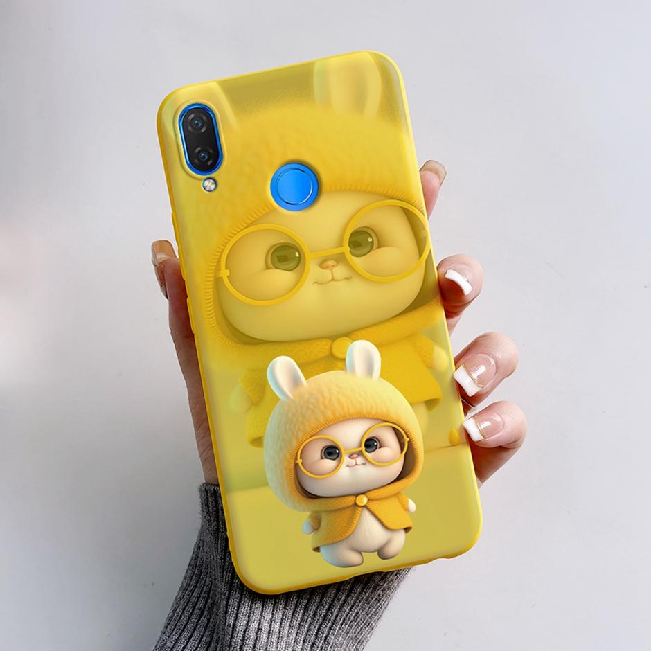 Cute Rabbit Photograph Phone Case For Honor 10 Lite Liquid Silicone Cover Shell For Huawei P smart 2019 Graffiti Bumper