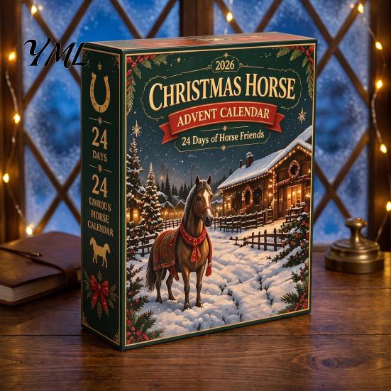 Vánoční adventní kalendář Pony kalendář, 24denní sada akrylových ozdob s mini interaktivní vánoční odpočítávací hrou, figurky koní, dekorace na zavěšení na stromek, dárek