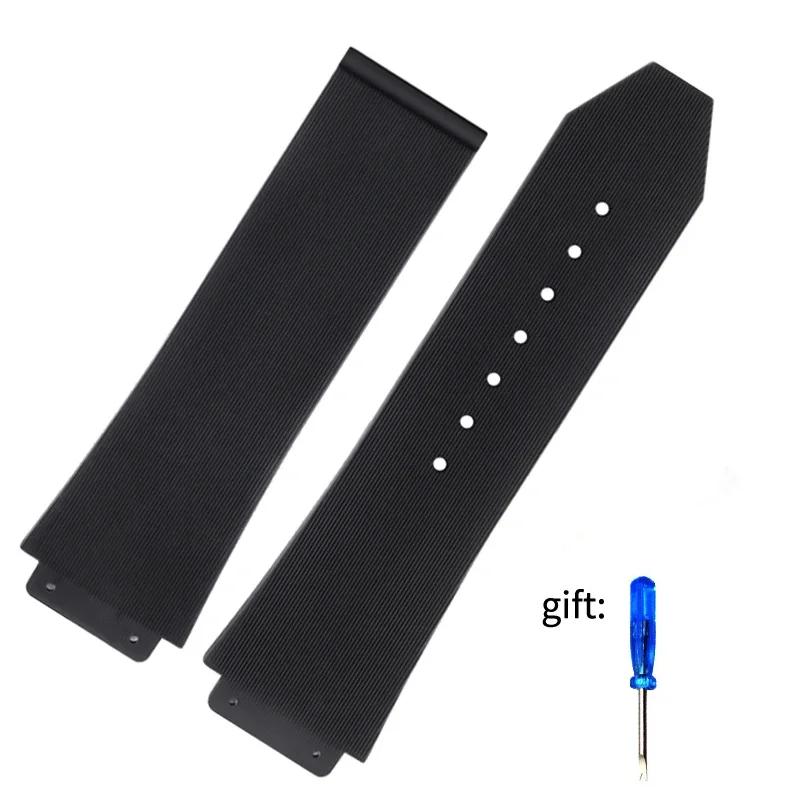 Классический силиконовый резиновый ремешок для часов Hublot BIG BANG черный синий мужской — фото 9