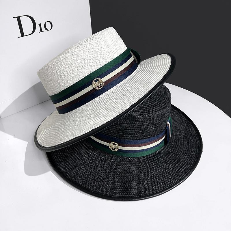 French retro M standard hat women's summer sunshade sun protection British flat top hat beach seaside vacation sun hat