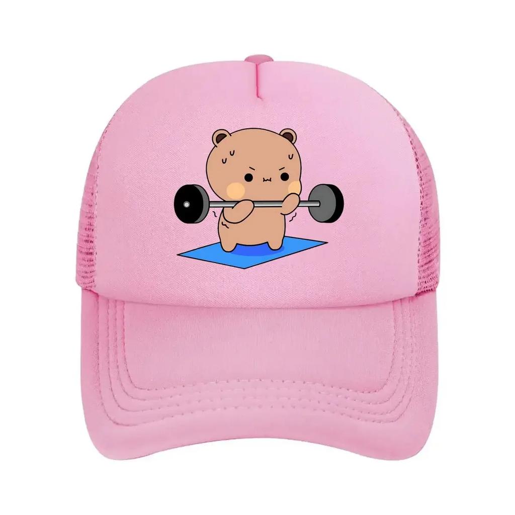 Lifting Bear Cute  Inspired Fitness Animal Art Design Mesh Baseball Cap