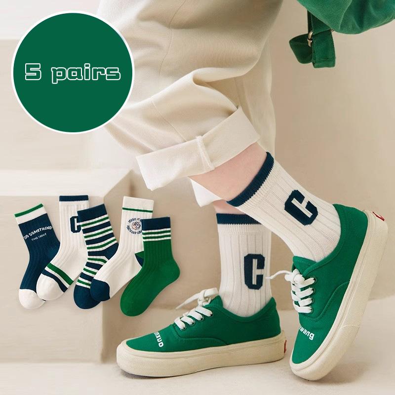 5 Pairs Kids Cartoon Car Mid Tube Socks Autumn Winter Cotton Warm Sport Socks For Boys Baby Children Footwear Age 1-12