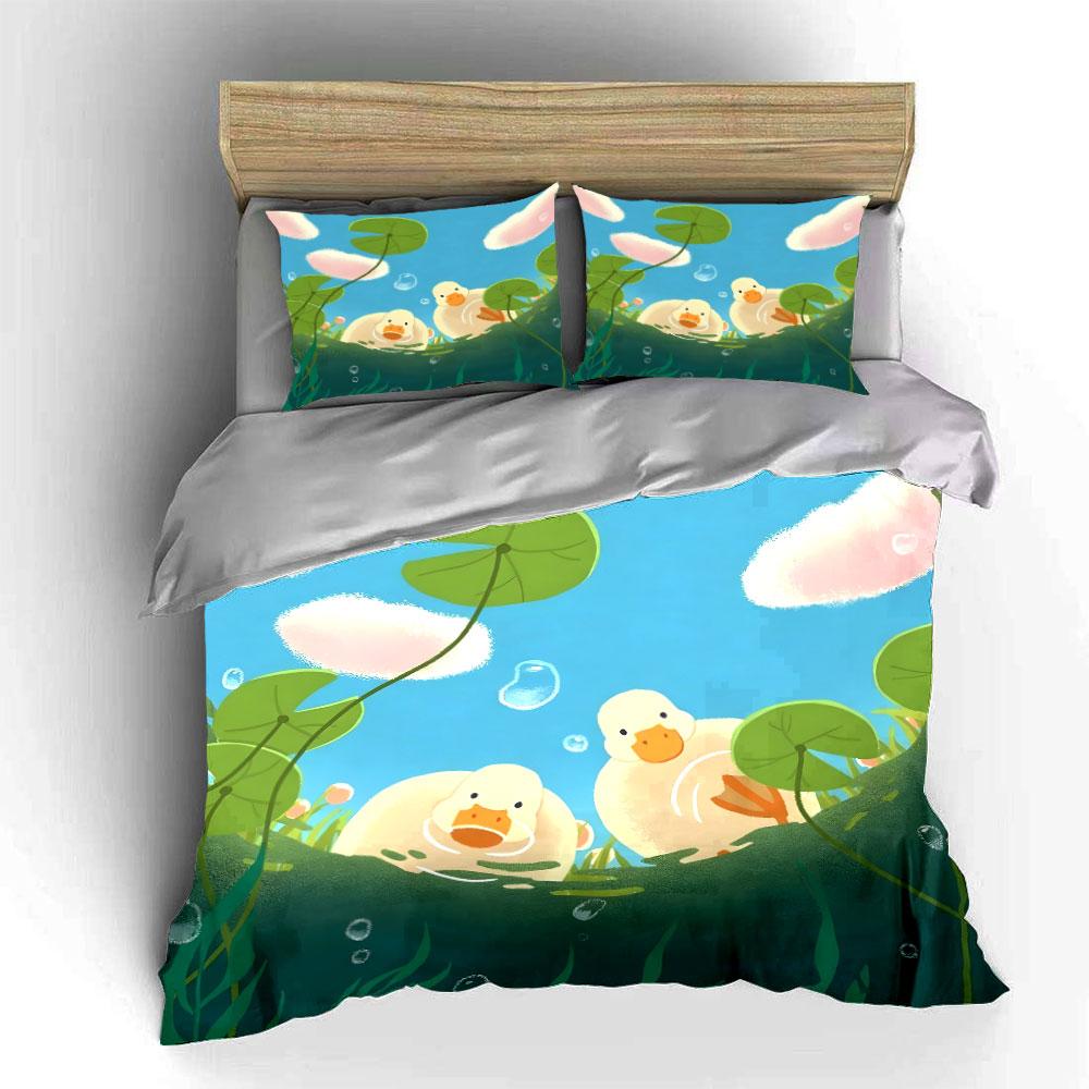 Ducks, Lily Pads, Water. Print Bedding Set 1 Duvet Cover 2 Pillowcases for Adult and Children Luxury Gift Full Size