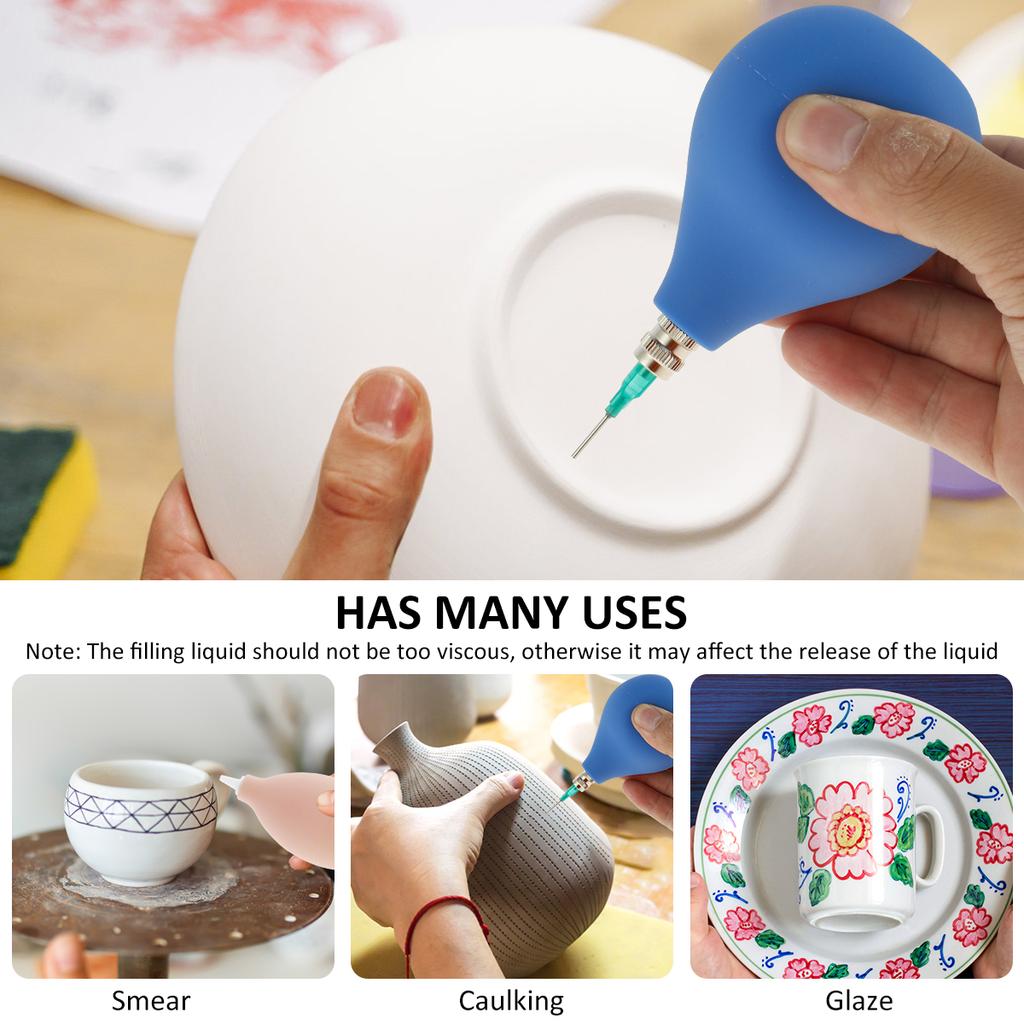 Pottery Precision Applicator Set with Plastic Steel Needle Funnel Ceramic Precision Tip Applicator Glaze Silicone Squeeze Bottle