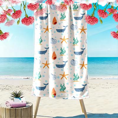 Sea Life Pattern with Whales and Starfish Beach Towel Quick-drying for Travel Outdoor Sports Jogging Beach and Swimming