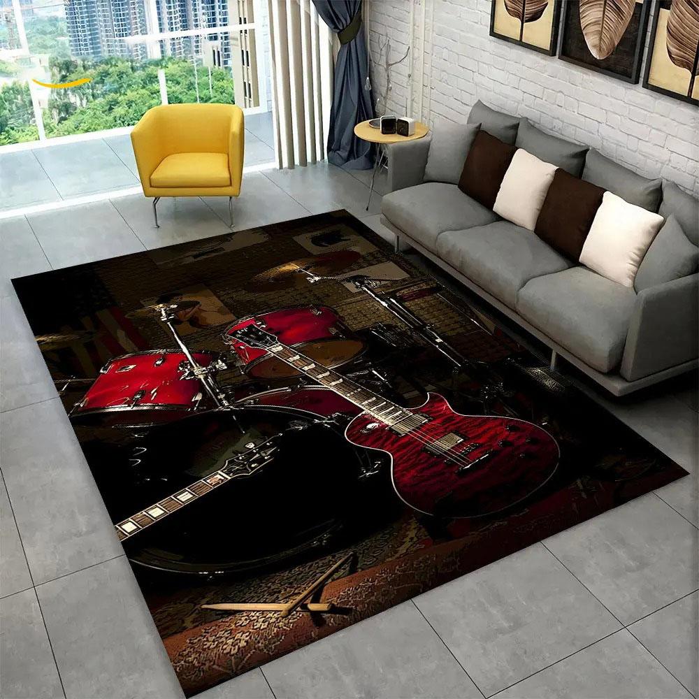 3D Drum Kit Music Instruments Carpet High Quality Non-Slip Bedroom Kitchen Doormat Large Size Balcony Corridor Area Decor Rug