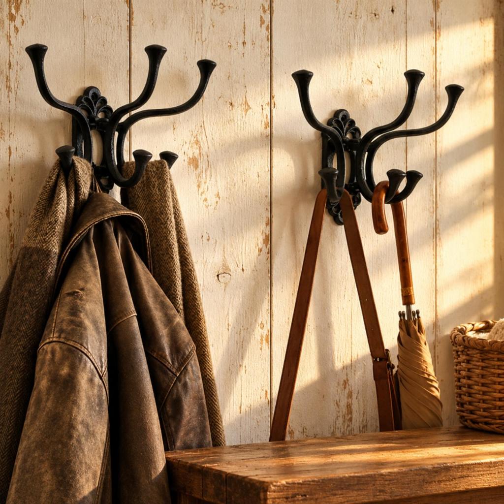 WallMounted Coat and Key Hook Castwall with Decorative Backplate Sturdy CastIron