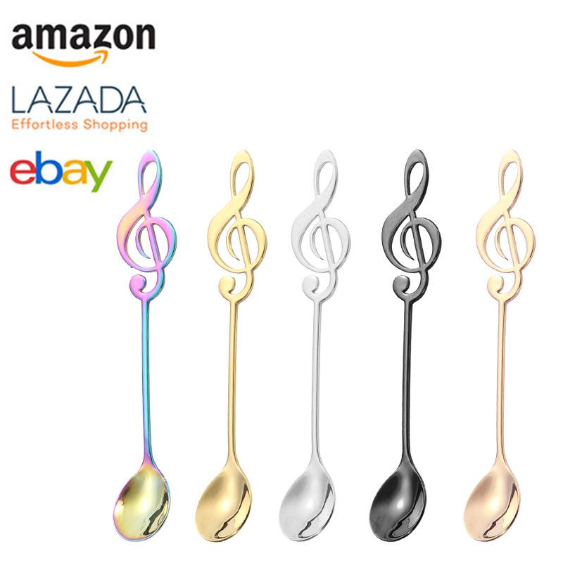304 Stainless steel music spoon gold creative stirring coffee spoon dessert spoon mini music bar spoon