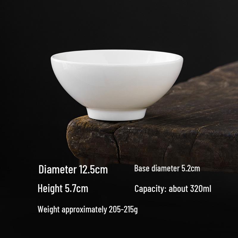 China White 5-Inch Dehua Mutton Fat Porcelain Bowl: 320ml Lightweight Rice, Porridge, or Soup Ceramic Dinner Bowl