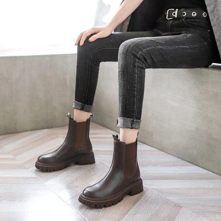 Thick-soled British style thin Martin boots women's 2025 autumn and winter new retro elegant thick heel Chelsea short boots ins