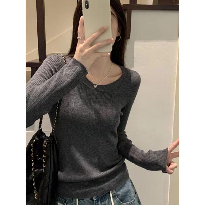 Small K-style Spring New round Neck Pure Color Pullover Minimalist Long Sleeve Knitting Bottoming Shirt Sweater Sweater