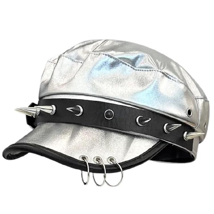 

2000s Girls Beret Silver Spikes Headwear Painter Hat Show Small Face 1 срібний
