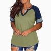 2024 Euro-America V-Neck Color Block Short Sleeve Loose Top