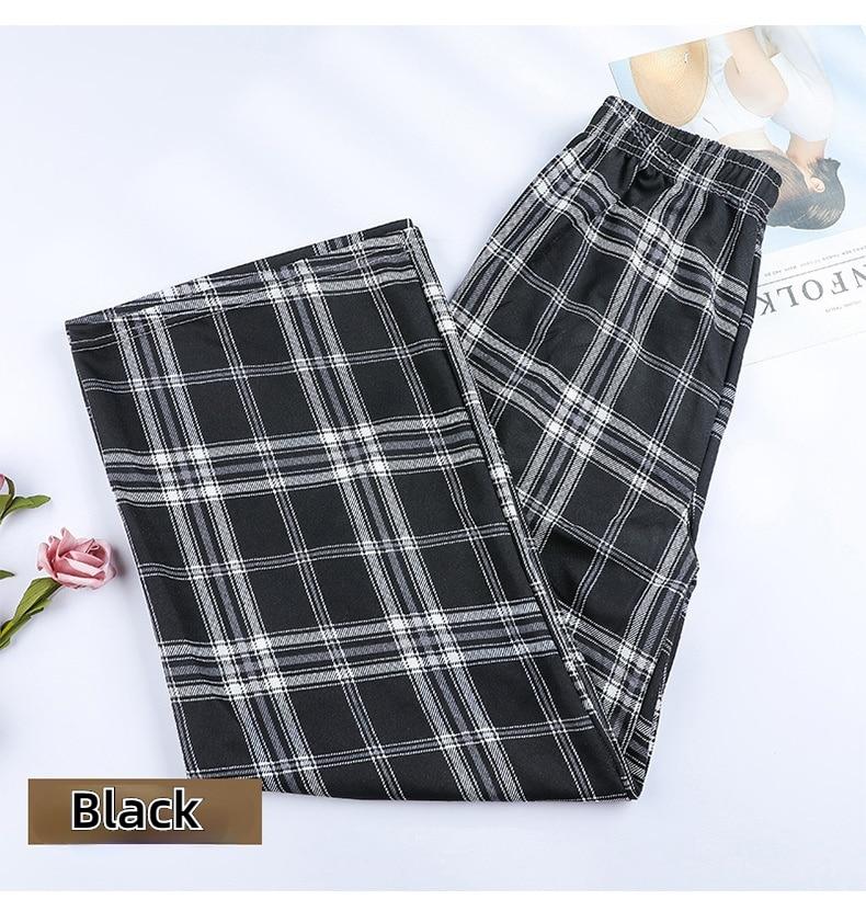 Vintage Plaid Women Pants High Waist Wide Leg Straight Pant Loose Casual Female Trousers Wide Leg Pant Fashion Streetwear