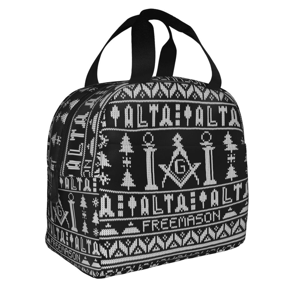 Freemasonry Symbol Lunch Bag Women Masonic Mason Freemason Thermal Cooler Insulated Lunch Box for Adult Office