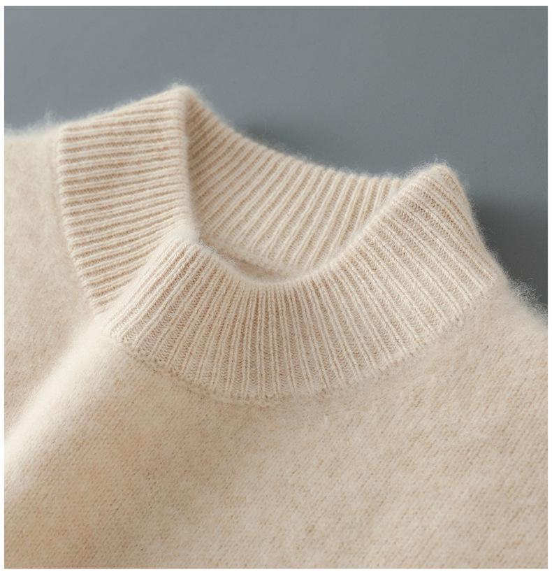 Men's 100% Pure Wool Half-High Collar Thick Knit Pullover Sweater