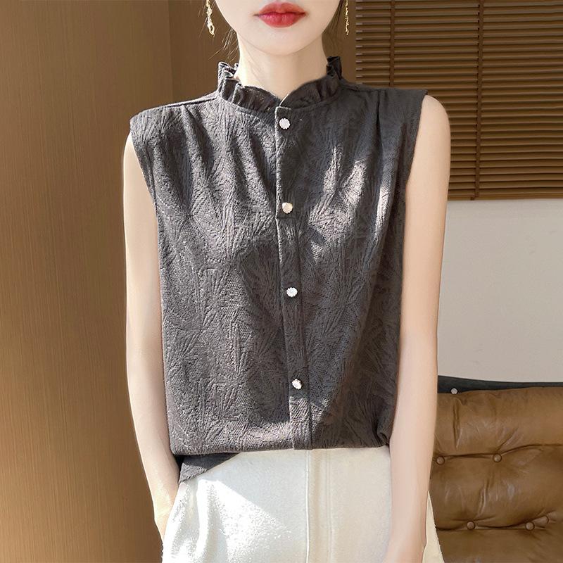 Women's Sleeveless Ruffled Hem Slim Fit Knitted Vest Top Casual Layering Blouse