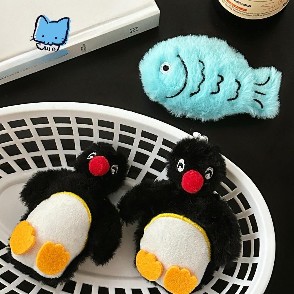 Korean Lovely Cartoon Plush Penguin Fish Pendant Fashion Car Keychain Pendant Backpack Decoration