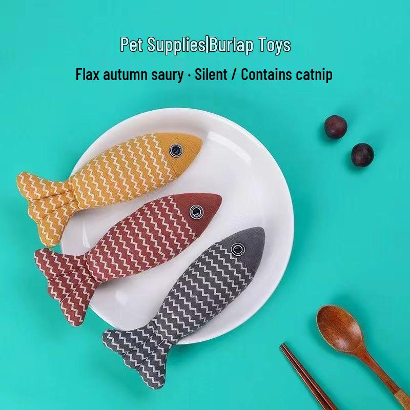 Catnip Fish Teaser Stick: Self-Entertainment Burlap Fish Doll Cat Toy