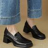 Scarpe da Donna Moda Scarpe a Tacco Alto Quadrate Spesse da Donna con 6 Cm Scarpa Singola Mocassini Vintage in Pelle di Pecora Scarpe Piccole con Tacco Alto