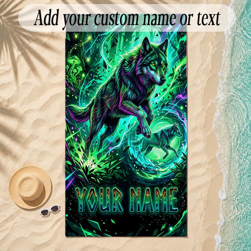 Fox Theme Soft Beach Towel Personalized Custom Name Text Towel Portable for Beach Pool Travel