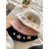 Cute Star Rabbit Plush Bucket Hat Girls Autumn and Winter Warm Plain Hat Sweet Washbasin Hat