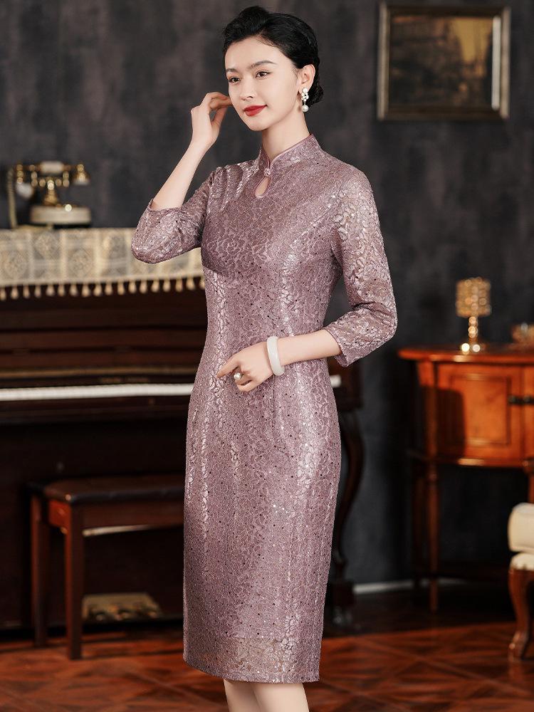 Elegant Light Purple Qipao: High-End Chinese Style Mother of the Groom Dress for Summer Wedding Banquets