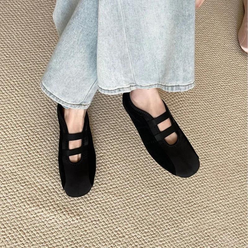 Spring Autumn New Style Soft Bottom Ballet Flat Shoes Women's Round Toe Satin Mary Janes Low Heel Comfortable Footwear