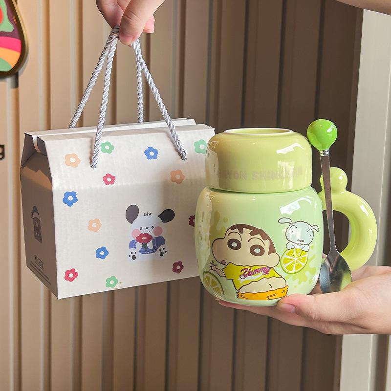 Kredka Xiaoxin Czajnik Ceramiczny Wysokiej jakości kubek z pokrywką Uroczy kubek na kawę/wodę o dużej pojemności Prezent urodzinowy