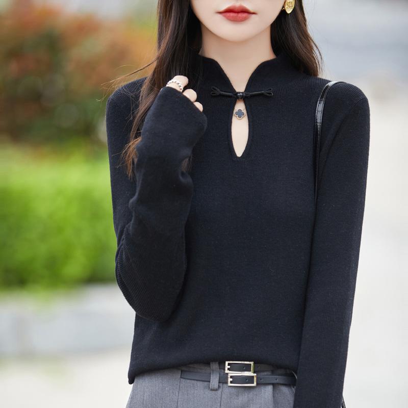 Women's wool pullover Qinghe cashmere 50% silk 50% wool spring and summer wool soft, comfortable and warm