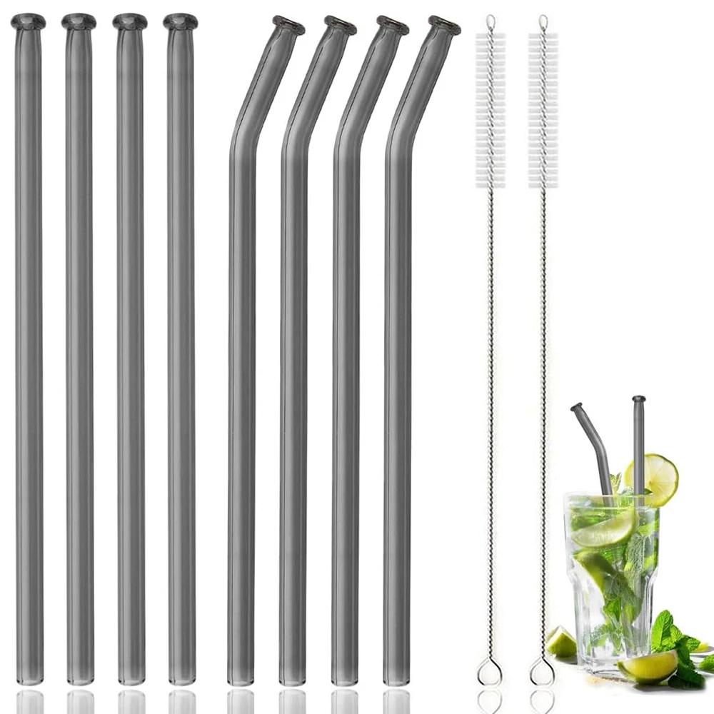 10Pcs High Borosilicate Glass Straw Eco Friendly Drinking Straw Reusable Glass Straw for Cocktail Smoothie Bar Accessories