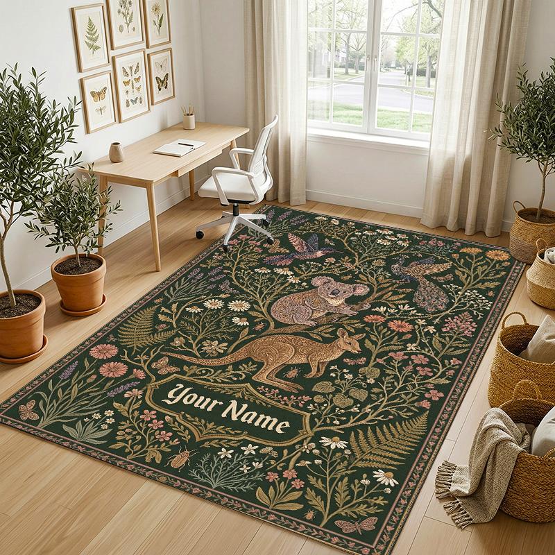 Floral Garden Theme Crystal Velvet Rug Personalized Custom Name Text Soft Floor Mat Home Decor