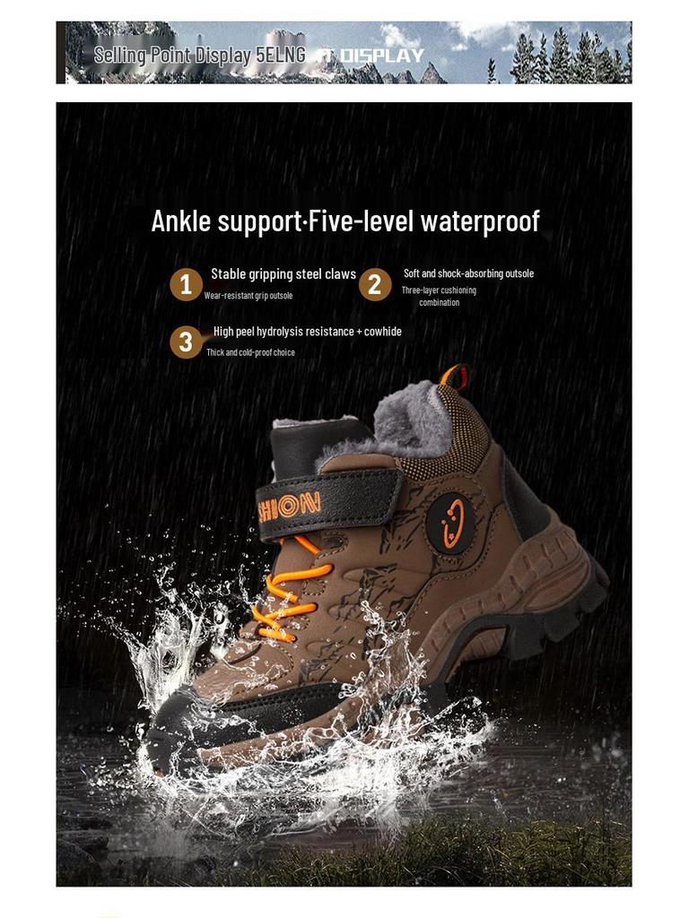 Boys' Winter Cotton Boots with Velvet Lining - Warm, Steel Claw Sole for Outdoor Snow Activities