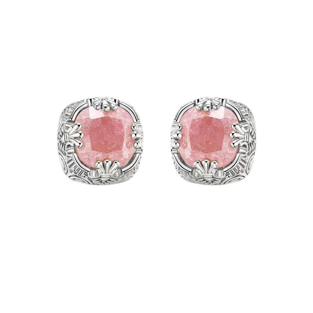 Retro Pink Zircon Gold-Plated Stud Earrings: 2024 Hot Style Rose Window Design for Women