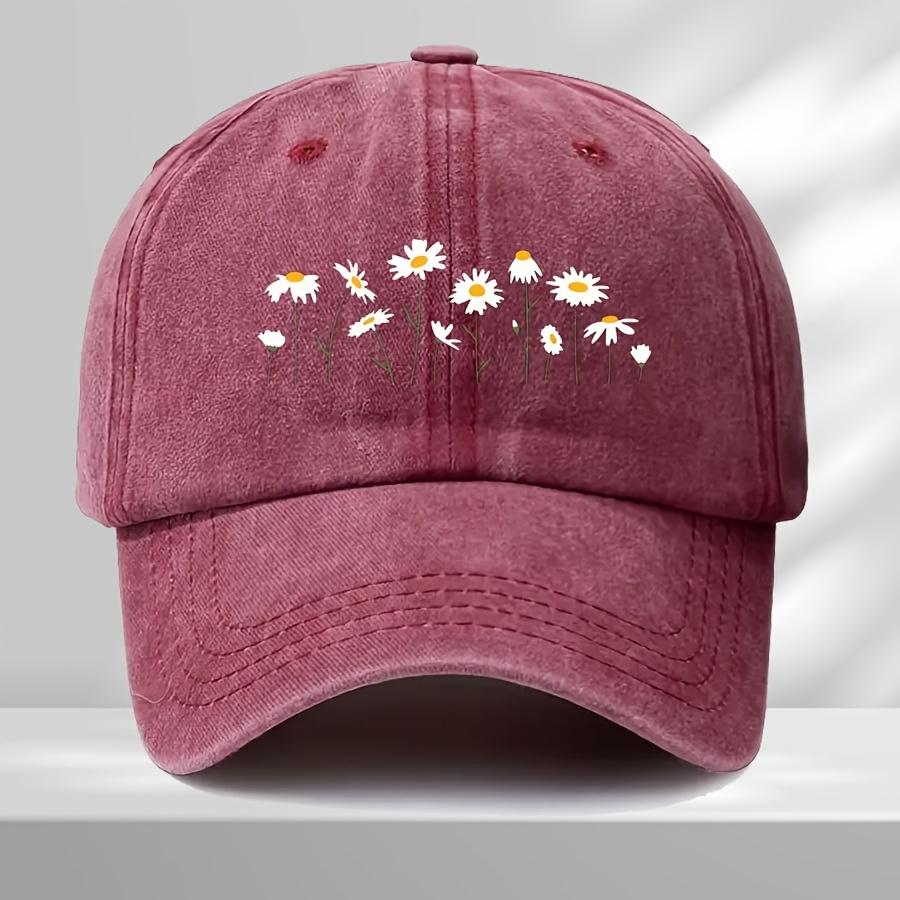 Eine stilvolle Baseballkappe mit Gänseblümchen-Blumendruck, verstellbar und leicht, geeignet für Männer und Frauen One Size
