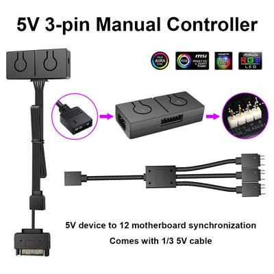 5V/3-Pin ADD-RGB zu 12V/4-Pin Adapter Synchronisation mit Motherboard 5V ARGB zu 12V RGB Konverter 50 Farbmodi für PC Gehäuselüfterlicht