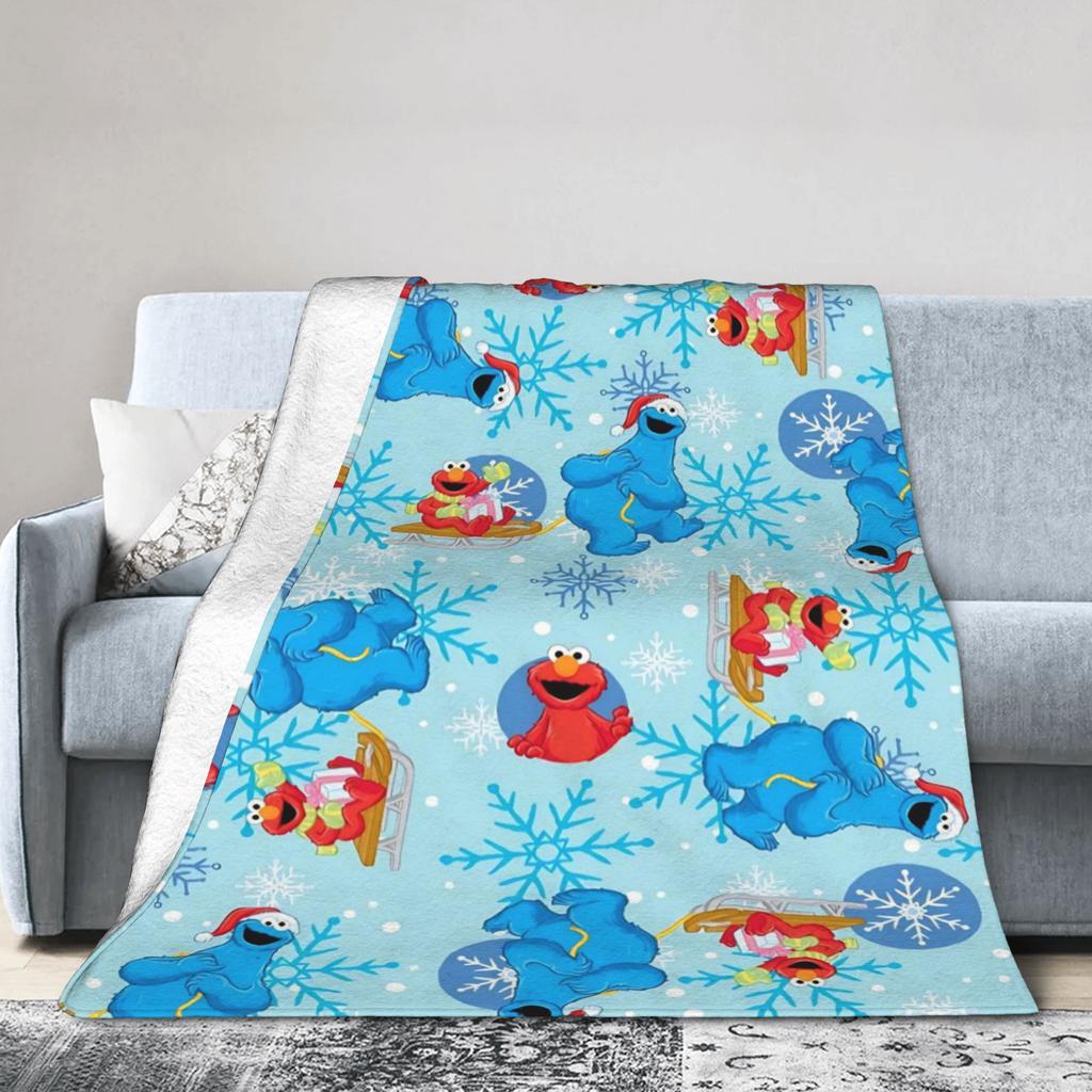 Cookie Monster Sesamets Knitted Blanket Flannel Throw Blanket Bedroom Sofa Printed Ultra-Soft Warm Bedspreads