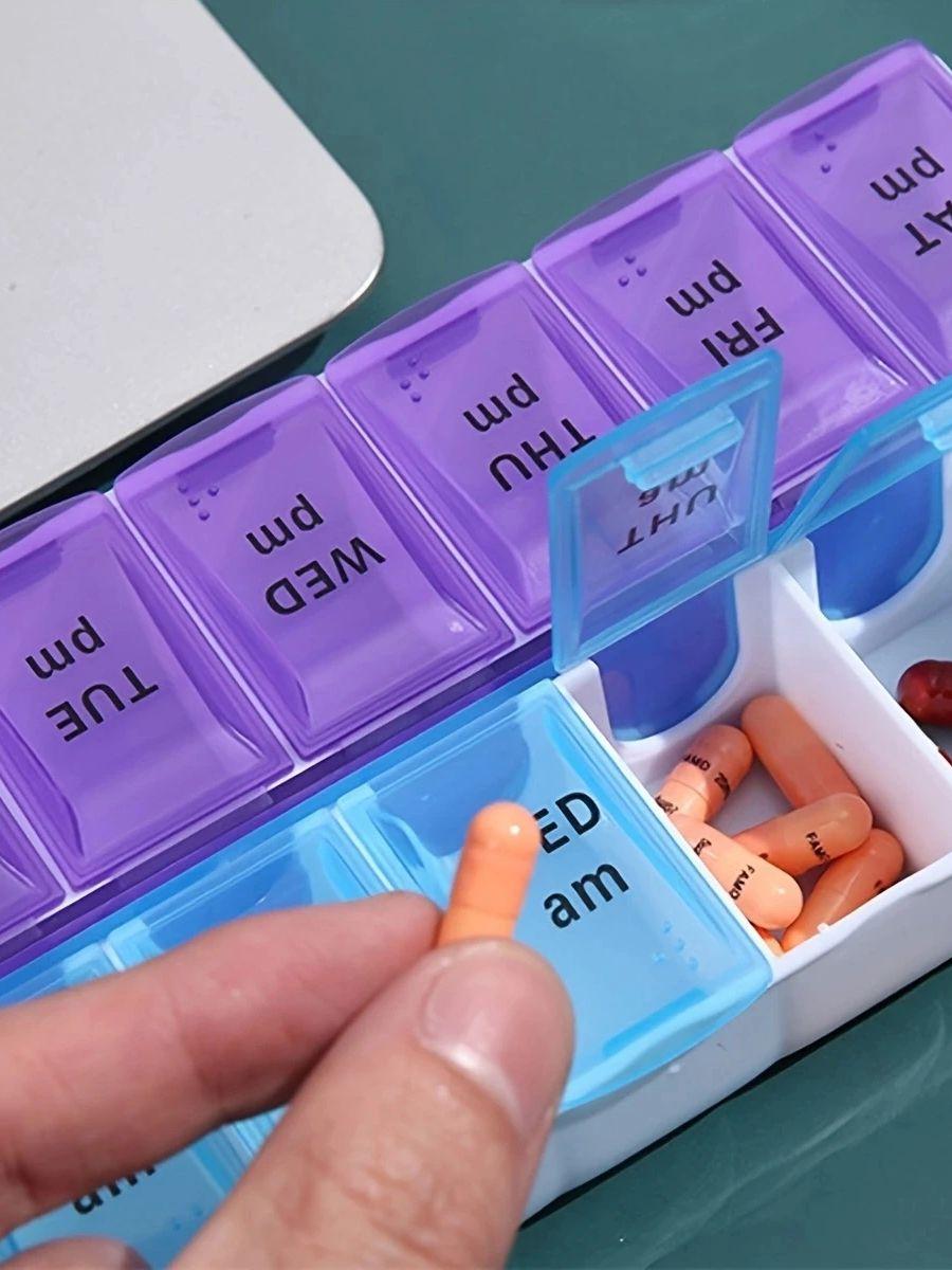 

Double-row 14-compartment pill box with Braille. It s a small pill box for sorting and storing morning