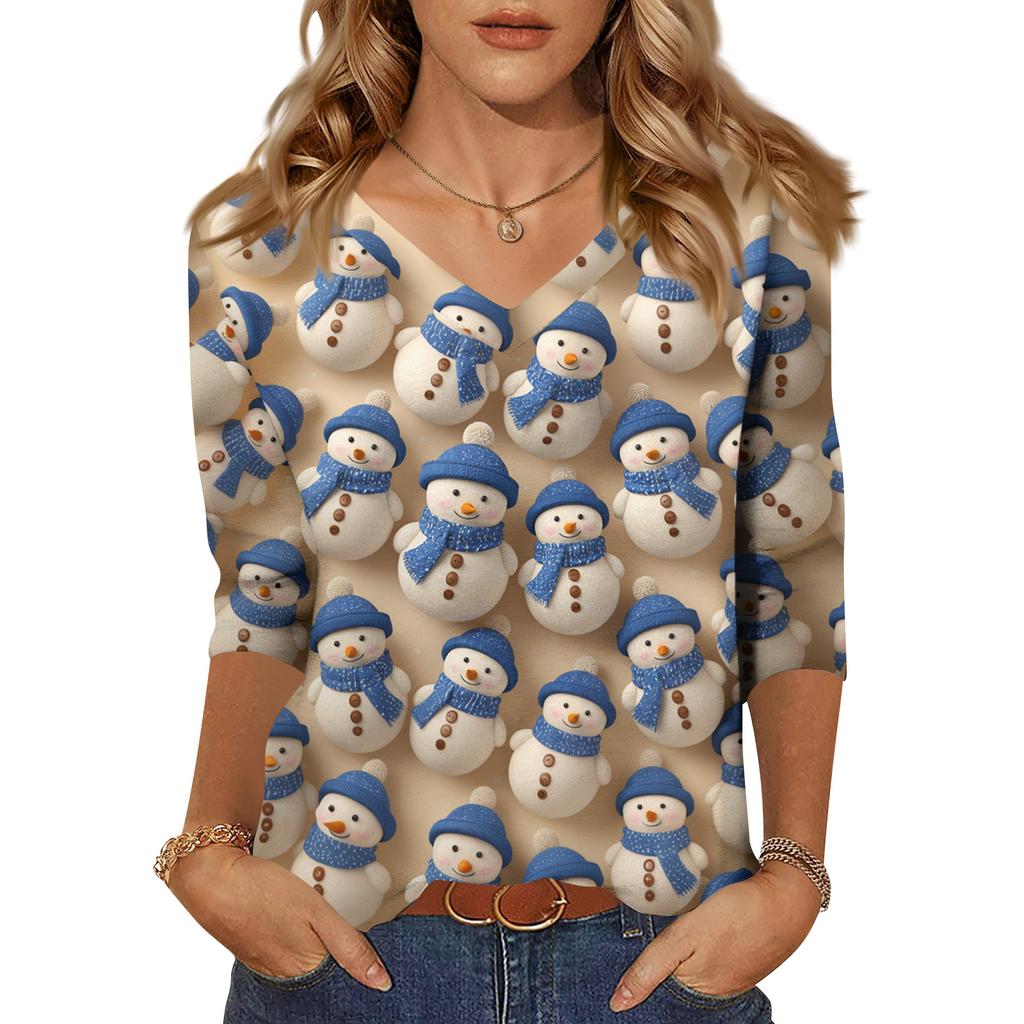 Dámské topy Tříčtvrteční rukáv Košile Výstřih do V Volná Ležérní košile Potisk Tričko