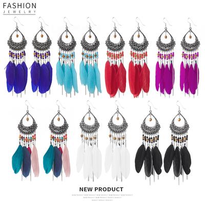 SCIONE Boheemse Mode Openwork Waterdruppels Kleur Veer Kwast Oorbellen Vrouwen