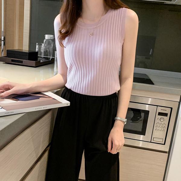 

Корейский стиль майка без рукавов из ледяного шелка: Универсальная майка с круглым вырезом для женщин, идеально подходит для летней многослойности или ношения в качестве верхней одежды. One Size [Recommended for up to 125 lbs] розовый