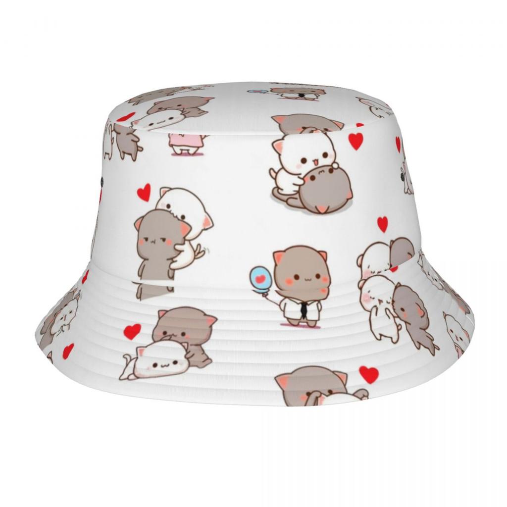 Unisex Bucket Hat Mochi Peach Cat Peach And Goma Hot Summer Headwear Packable Outdoor Sport Fisherman Cap Bob Dropshipping