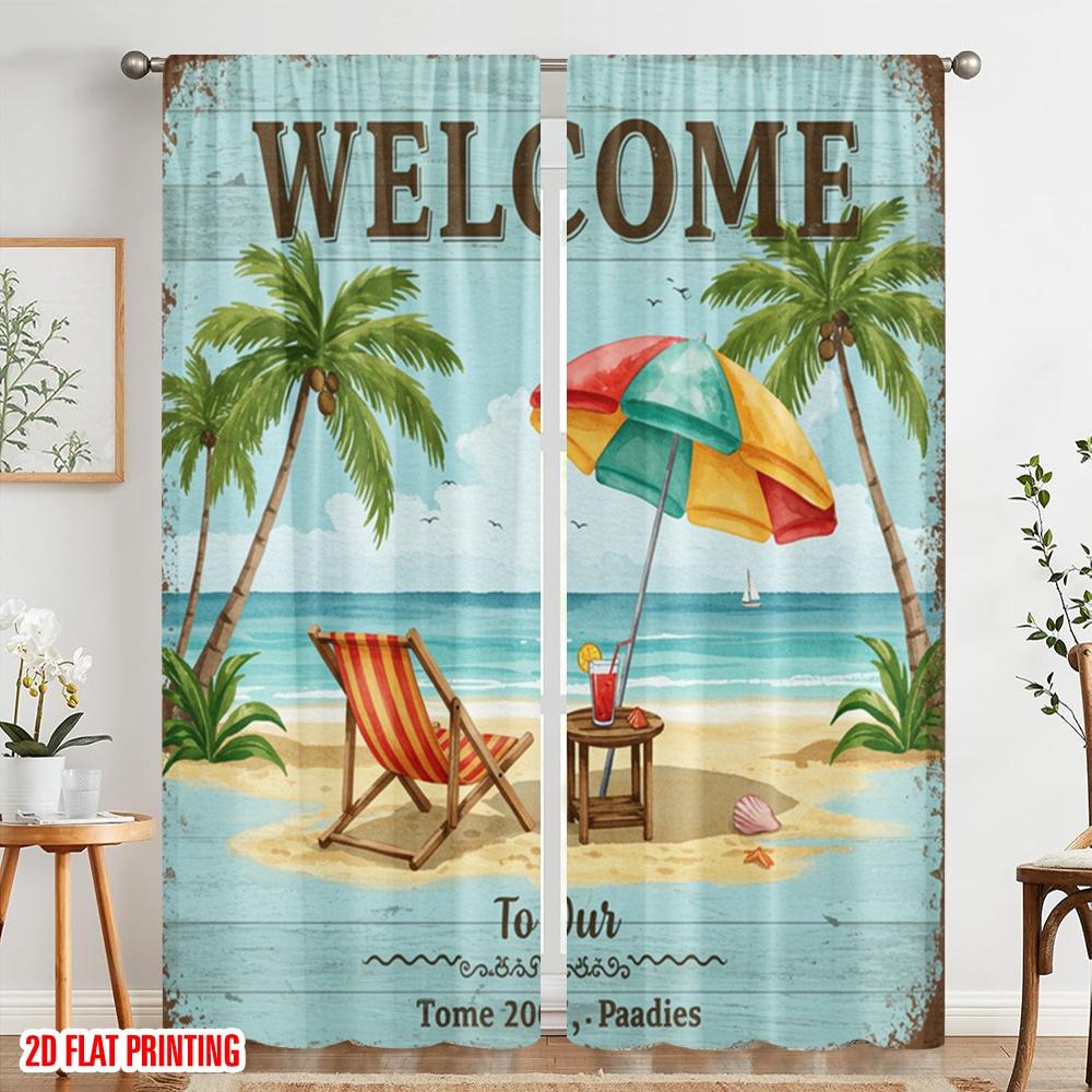 2pcs 2D flat printing Drapes Welcome Tropical Beach Paradise Scene Fabric Without Electricity Party Decorations for Photo Booths