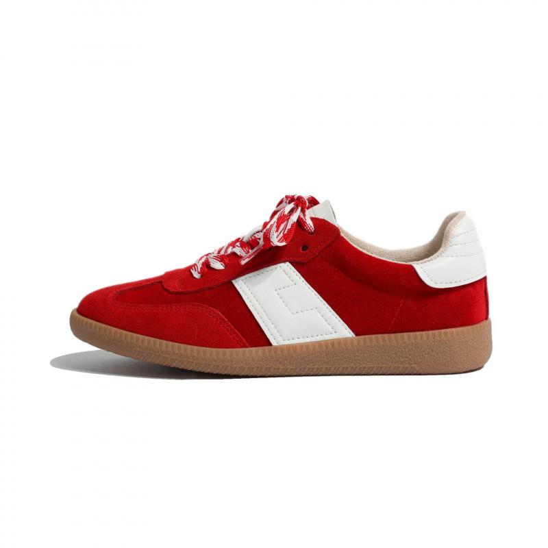 

Classic retro round head color matching women s versatile flat-bottomed leather casual sports shoes 35 червоний
