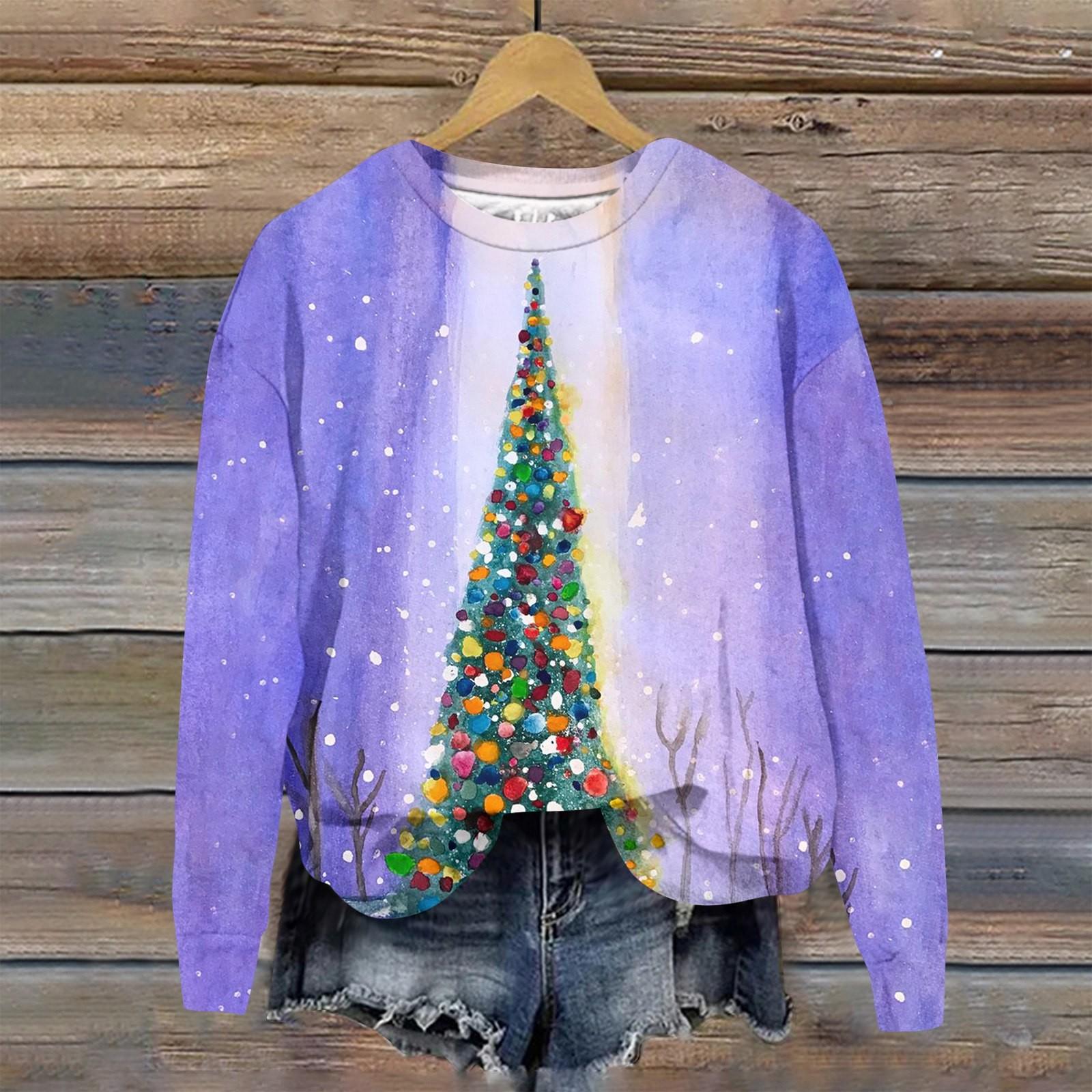 

Жіноча модна різдвяна вільна толстовка з довгим рукавом і круглим вирізом XL фіолетовий