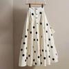 Women High Waist White Polka Dot A-line Skirt Big Swing Loose Vintage Skirt