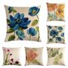 45cm*45cm Retro Hand-painted Flower Design Linen Throw Pillow Covers Couch Cushion Cover Home Decorative Pillows